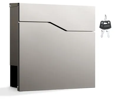 Produktbild von Wiltec Designer Briefkasten V19 Edelstahl 370 x 102 x 370 mm, Wandbriefkasten mit Schloss und Zeitungsrolle, Postkasten aus Stahl