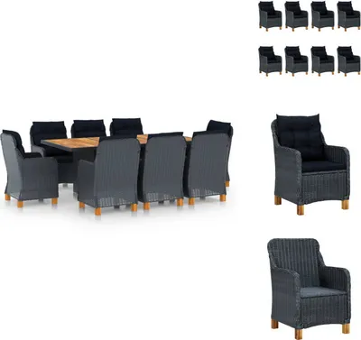 Produktbild von vidaXL 9-tlg. Garten-Essgruppe mit Auflagen Poly Rattan Dunkelgrau -  Gartenmöbel-Sets