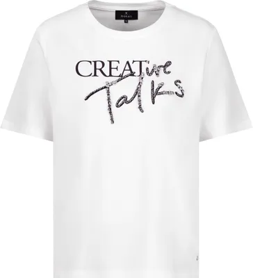 Produktbild von Monari Damen T-Shirt aus Baumwolle mit Modal, Creme, glitzernde Schmuckschrift, Größe 40