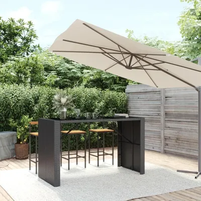 Produktbild von Schwarzer Bartisch mit Glasplatte, 185 x 80 x 110 cm, aus Poly-Rattan