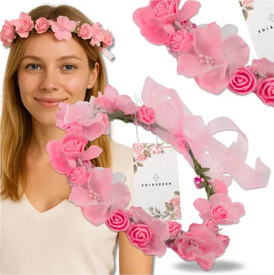 Produktbild von EDIBAZZAR | Kranz Stirnband Haarblumen Rosa Rosen Boho Style