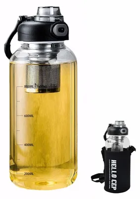 Produktbild von Omgoods – Glasflasche für Getränke, 1 Liter Fassungsvermögen, mit einzigartigem Deckeldesign
