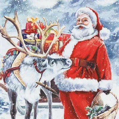 Produktbild von 20 Servietten Santa with Reindeer - Weihnachtsmann mit seinem Rentier 33x33cm