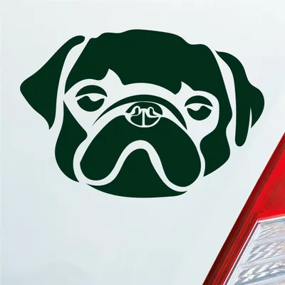 Produktbild von Auto Aufkleber süsser Mops Hund Dog Tier niedlich Puppy Kopf 13x9 cm Dunkelgrün Sticker Heckscheibenaufkleber