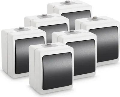 Produktbild von ABSINA Aufputz Wechselschalter für Feuchtraum - 6x 1fach Aufputz Schalter IP54, 250V, 10A - Aufputzschalter für Feuchtraum