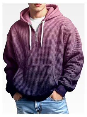 Produktbild von Herren Kapuzenpullover Oversize Vintage Arbeitspullover Winterpullover mit Kapuze Waffel Sweatshirt Farbverlauf Freizeitpullover