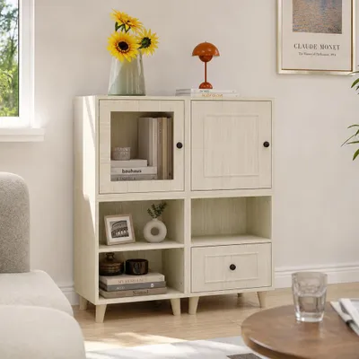 Produktbild von Vitrine Besteht aus 4 kleinen Schränken mit Glastüren, Schubladen und Sockeln aus Massivholz, Weiß, Massivholz+MDF+Glas, Maße pro Schrank: 40×30×40cm