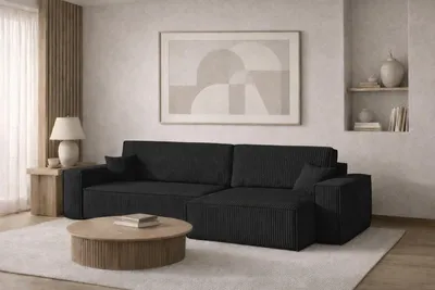 Produktbild von Kaiser Möbel Ecksofa mit schlaffunktion und bettkasten BEST XL, stoff Poso Dicker Cord, Schwarz, Rechts