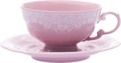 Produktbild von Šálek nízký s podšálkem, 0,2 l, růžový porcelán, Sonáta, bílá krajka, Leander