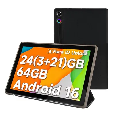 Zdjęcie produktu dla Tablet JENBIZZ, 10,1 cala, 24 GB + 64 GB pamięci, system Android 16, bateria 6000 mAh, certyfikat Widevine L1, z etui