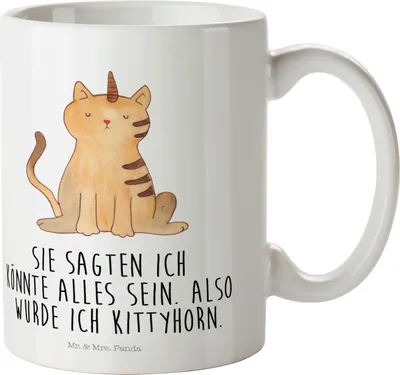 Produktbild von Mr. & Mrs. Panda Haferl Einhorn Katze - Weiß - Geschenk, Camping Tasse, Pott, Kindertasse, Unicorn, Glitzer, Mieze, Deko, Trinklernbecher, Plastikbecher, Regenbogen