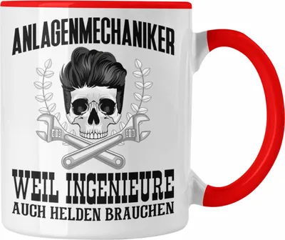 Produktbild von Trendation - Anlagenmechaniker Tasse Geschenk Spruch Männer Weil Ingenieure Auch Helden Brauchen (Rot)