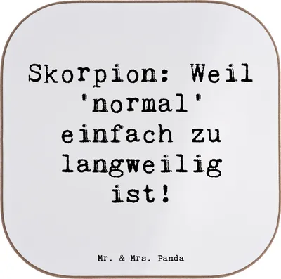 Produktbild von Mr. & Mrs. Panda Tischuntersetzer Spruch Skorpion Unikat - Weiß - Geschenk, Untersetzer Quadratisch, Horoskop, Tierkreiszeichen, Leidenschaft, Tassen, Holzuntersetzer