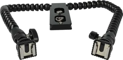 Produktbild von vhbw Universal Dual-Blitzhalterung für diverse Kameras, DSLR Spiegelreflexkamera Schwarz, Kunststoff / Metall - Blitzschiene