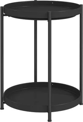 Produktbild von Schwarz 44x44x56cm Beistelltisch Couchtisch Mit 2 Ablagen Runder Kaffeetisch Stahl Wohnzimmer Schlafzimmer