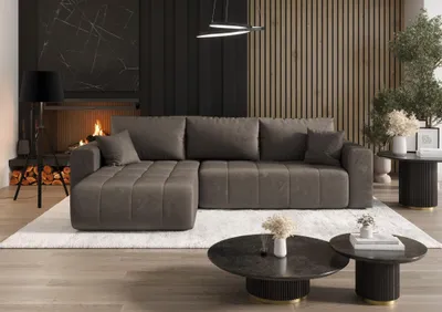 Produktbild von Ecksofa Schlafsofa CAMILA Stoff Monolith Schokobraun Ottomane Links