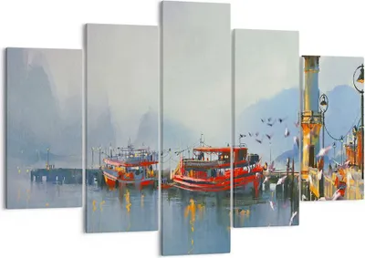Produktbild von Bild auf Leinwand - Leinwandbild - Hafen Laterne Boot - 150x100cm - Wand Bild - Wanddeko - Leinwanddruck - Bilder - Kunstdruck - Wanddekoration - Leinwand bilder - Wandkunst - EA150x100-3710