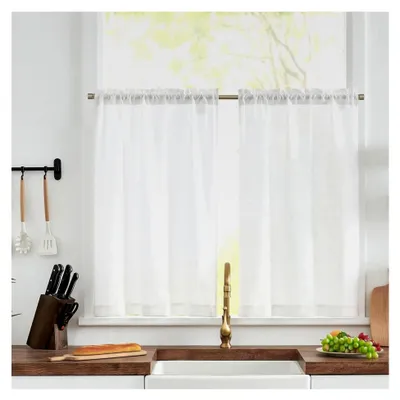 Produktbild von Scheibengardinen, 2er Set Bistrogardine, 65x60cm (BxH) Kurzvorhang, Weiße Fensterdekoration, Halbtransparente Bistro Vorhänge, Küchenschal für kleine Badezimmerfenster