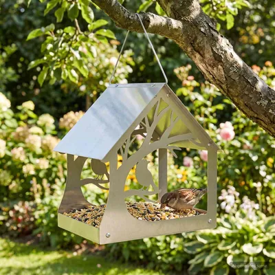 Produktbild von PUEAZU Hängendes Vogelfutterhaus Edelstahl Silber - Vogelhäuser &74659