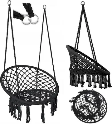 Zdjęcie produktu dla Huśtawka Bocianie Gniazdo Fotel Wiszący Ogrodowa Boho do Domu Ogrodu 120cm Czarny