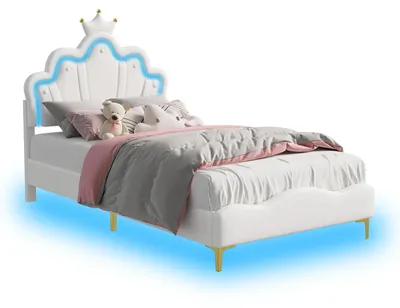 Immagine prodotto di Letto per bambini a forma di da principessa - Letto singolo 90x200 cm - Struttura in legno - Poggiatesta regolabile - Poggiatesta a forma di - Senza materasso - Bianco