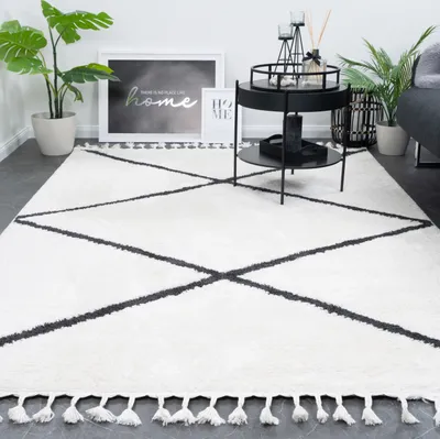 Zdjęcie produktu dla CONSILIO CONCEPT 160 x 230 Dywan do salonu kość słoniowa kremowy biały Berber krótkie runo z frędzlami Boho marokański Projektant Scandi