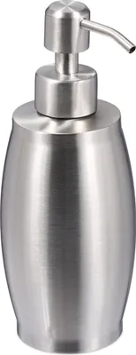 Zdjęcie produktu dla Dozownik mydła Relaxdays, 350 ml, stal nierdzewna, z możliwością ponownego napełniania, mydło, żel pod prysznic, łazienka, kuchnia, dozownik mydła do rąk, srebrny