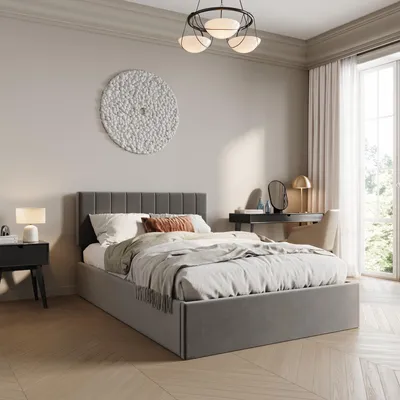 Obrázok produktu pre Čalúnená posteľ 140x200 cm s úložným priestorom a lamelovým roštom Manželská posteľ s hydraulickým roštom Čalúnená posteľ Posteľ s úložným priestorom Robustný rám postele | 200x140 cm tmavosivý zamat