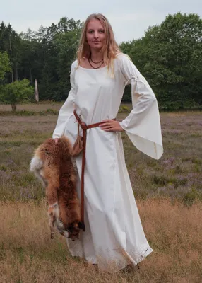 Produktbild von Mittelalter-Unterkleid Burglinde mit Trompetenärmeln, natur - Wikingerkleid Mittelalter Wikinger LARP Kleid Kostüme Dame Größe: XXL