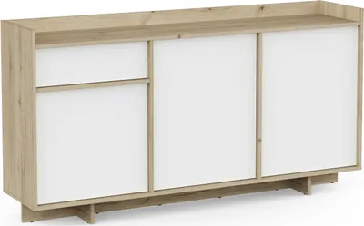 Produktbild von Leda Sideboard - 157x36x82cm - 3 Türen und 1 Schublade - weiß/Eiche Nachbildung