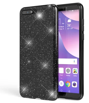 Produktbild von NALIA Handyhülle kompatibel mit Huawei Y6 2018, Glitzer Silikon Case Back Cover Schwarz
