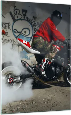 Produktbild von Bilder auf glas - Einteilig - Motorrad motorradfahrer graffiti - 70x100cm - Glasbilder - Wandbilder - Bilder - Wanddekoration aus Glas - Glas Bilder - Wandbild auf Glas - GPA70x100-2265