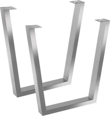 Two silver V-shaped table legs are shown against a white background.