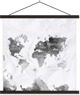 Produktbild von MuchoWow® Textilposter Weltkarten - Ölgemälde - Abstrakt 120x120 cm mit schwarzem Rahmen - Aufhängungsset
