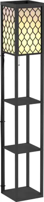 Image de HOMCOM Lampadaire étagère Lampe étagère 26L x 26l x 160H cm 4 Niveaux MDF Noir Motif nid d'abeille
