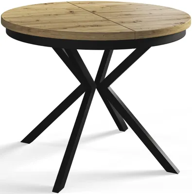 Produktbild von Esstisch Rund Bergo, Esstisch Ausziehbar 90-170 cm, Moderner Wohnzimmertisch, Mattbraun mit Metallbeinen in Schwarz