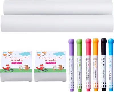 Obrázek produktu pro Sada příslušenství pro dětskou tabuli - 32 kusů - křídy, fixy, role papíru - kreativní hračky pro děti - tvoření a vybarvování