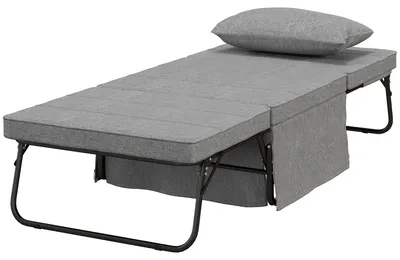 Produktbild von 4-in-1-Klappbett, G?stebett, h?henverstellbar, Matratze, Seitentaschen, Metallrahmen, grau, 188 x 75 x 38 cm