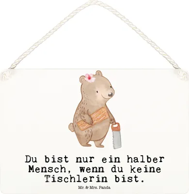Produktbild von Mr. & Mrs. Panda Schild Tischlerin Herz DIN A6 - Weiß - Geschenk, holzbild, Türschild, kleine aufmerksamkeit, wandtafel, Wandbild Holz