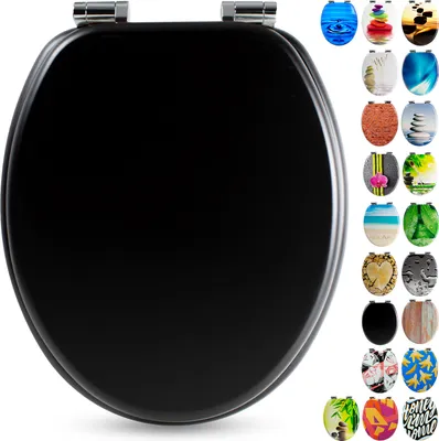 Produktbild von Sanfino® Premium WC Sitz "All Black" hochwertiger Toilettendeckel mit Absenkautomatik aus Holz, viele bunte Motive, einfache Montage