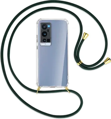 Produktbild von Handykette Backcover-Schutzhülle mit Band (Metall goldfarben) für vivo X60 Pro Plus 5G - dunkelgrün