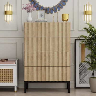 Productafbeelding van Commode met 4 lades, afmetingen 60 x 34,5 x 92 cm, naturel kleur