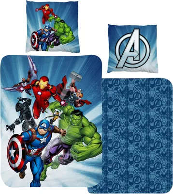 Produktbild von Avengers Bettwäsche 135x200 + 80x80 cm 2 tlg., 100 % Baumwolle in Biber/Flanell, Kinderbettwäsche für Jungen Marvel's Avengers