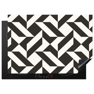Obrázek produktu pro KitchenYeah® Krycí deska na sporák černá - bílá - geometrické tvary - vzor, 75x52cm, dekorace do kuchyně, keramická krycí deska, krycí deska na varnou desku
