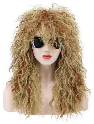 Obrázek produktu pro Dámská/Pánská paruka, dlouhá, vlnitá, oranžová, blond, styl 70. a 80. let, střih "Vokuhila", kostým