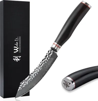 Produktbild von Wakoli EBO Damast Steakmesser I 12,5 cm Klinge mit Hammerschlag I schwarzer Eichenholzgriff