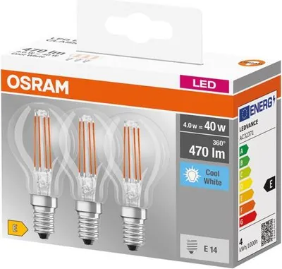 Image de Ampoule Led Sphérique E14 4w Froid Osram éclairage Led Froid E14, économique Et Durable (x3) - Osram