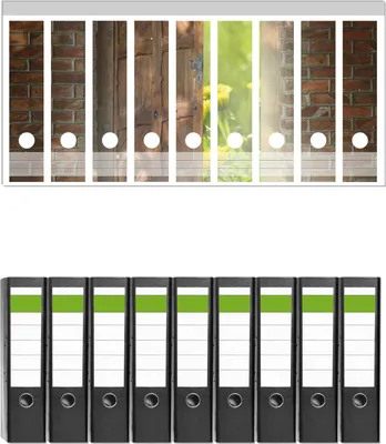 Produktbild von Wallario 9 Stück breite Ordner inkl. Klebeetiketten mit Motive Offene Pforte -  Set mit Rückenschildern / Ordnerrücken Stickern