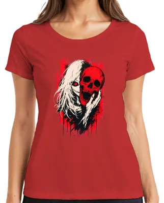 Produktbild von Horror Anime Girl Roter Totenkopf Skull Gothic Grunge Japan Manga Damen T-Shirt, Rot, M