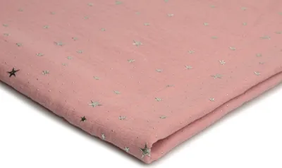 Obrázek produktu pro Mušelín se stříbrnými hvězdičkami, dvojitá gáza, špinavě růžová, 50 x 130 cm